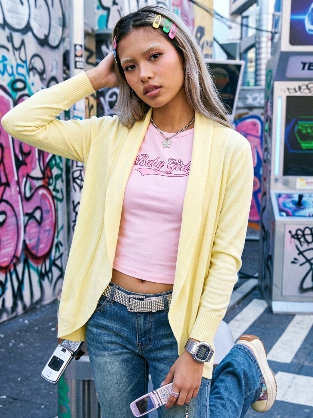 Kismet Pale Yellow Open-Front Cardigan y2k butter yellow